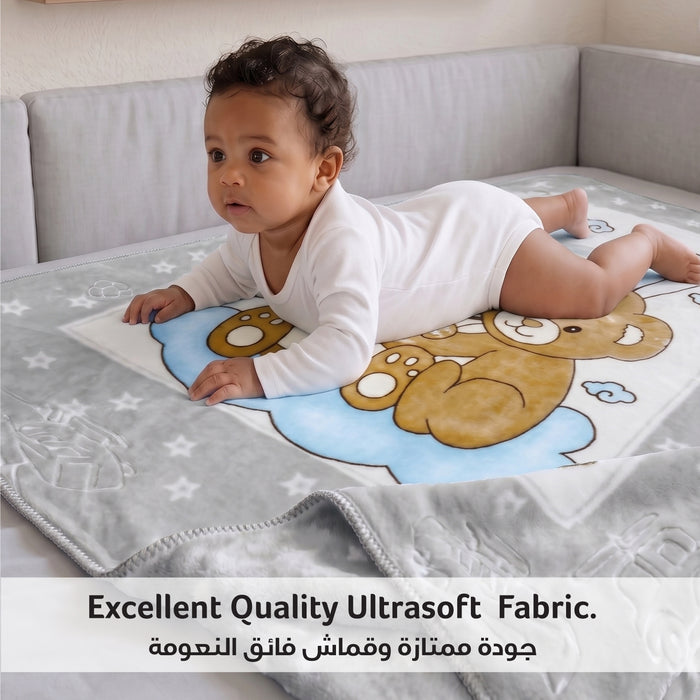 Ultra-Soft Bear Baby Blanket Lightweight & Cozy Plush with Embossed Design, 140x110cm - Grey