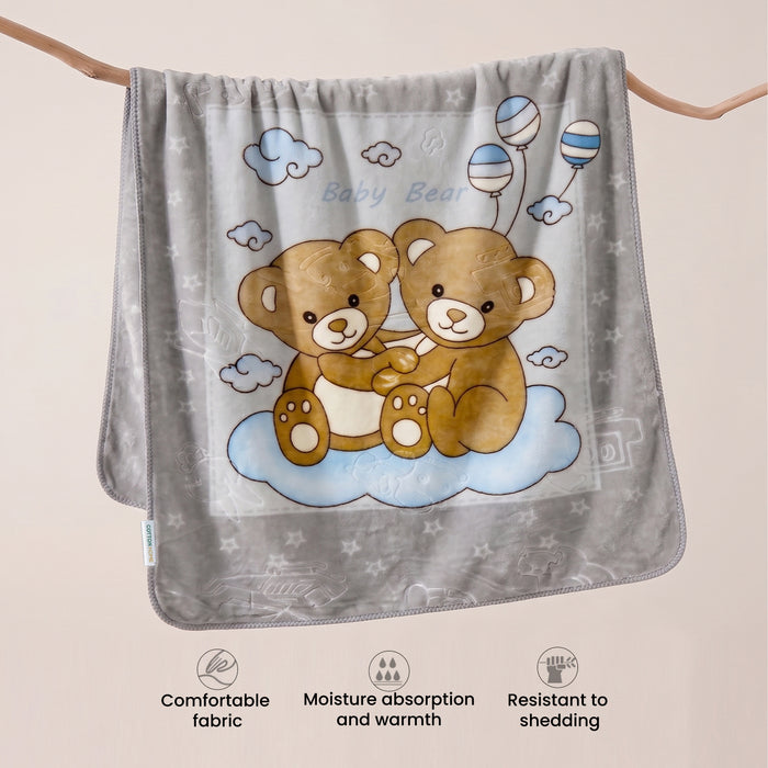 Ultra-Soft Bear Baby Blanket Lightweight & Cozy Plush with Embossed Design, 140x110cm - Grey