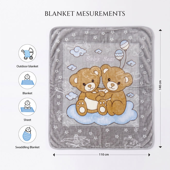 Ultra-Soft Bear Baby Blanket Lightweight & Cozy Plush with Embossed Design, 140x110cm - Grey