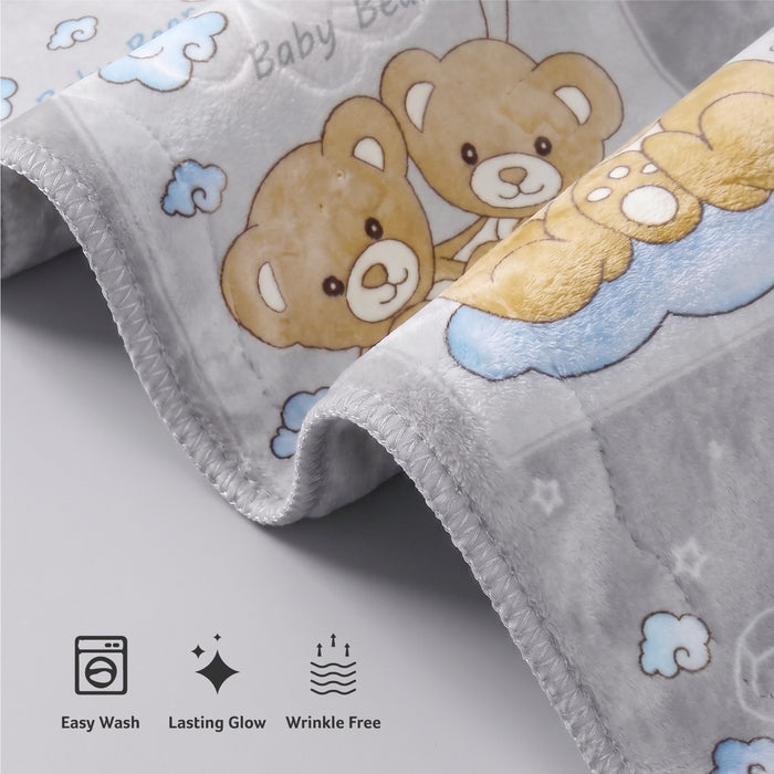 Ultra-Soft Bear Baby Blanket Lightweight & Cozy Plush with Embossed Design, 140x110cm - Grey