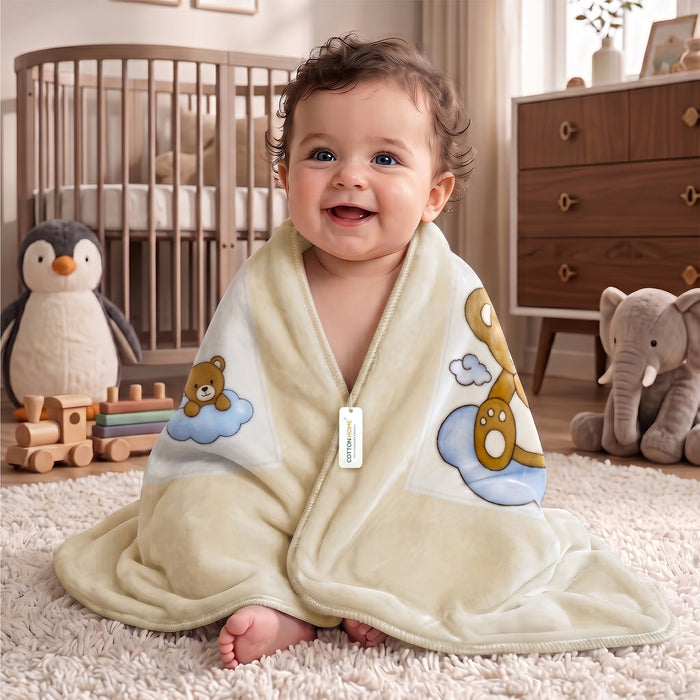 Ultra-Soft Bear Baby Blanket Lightweight & Cozy Plush with Embossed Design, 140x110cm - Yellow