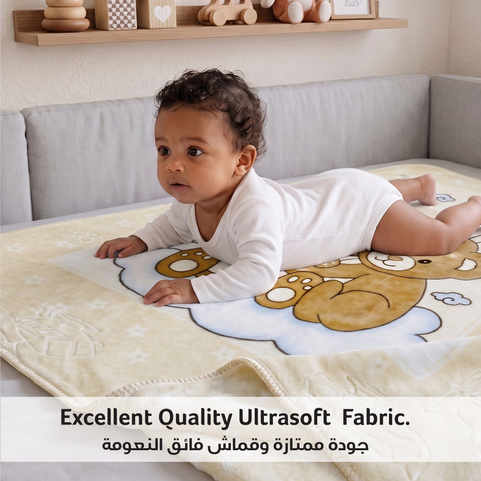 Ultra-Soft Bear Baby Blanket Lightweight & Cozy Plush with Embossed Design, 140x110cm - Yellow