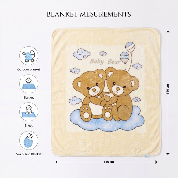 Ultra-Soft Bear Baby Blanket Lightweight & Cozy Plush with Embossed Design, 140x110cm - Yellow