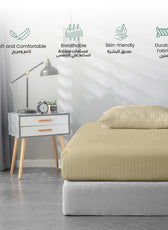Stripe Fitted Sheet Set Queen 160x200+30cm with Pillowcases Beige