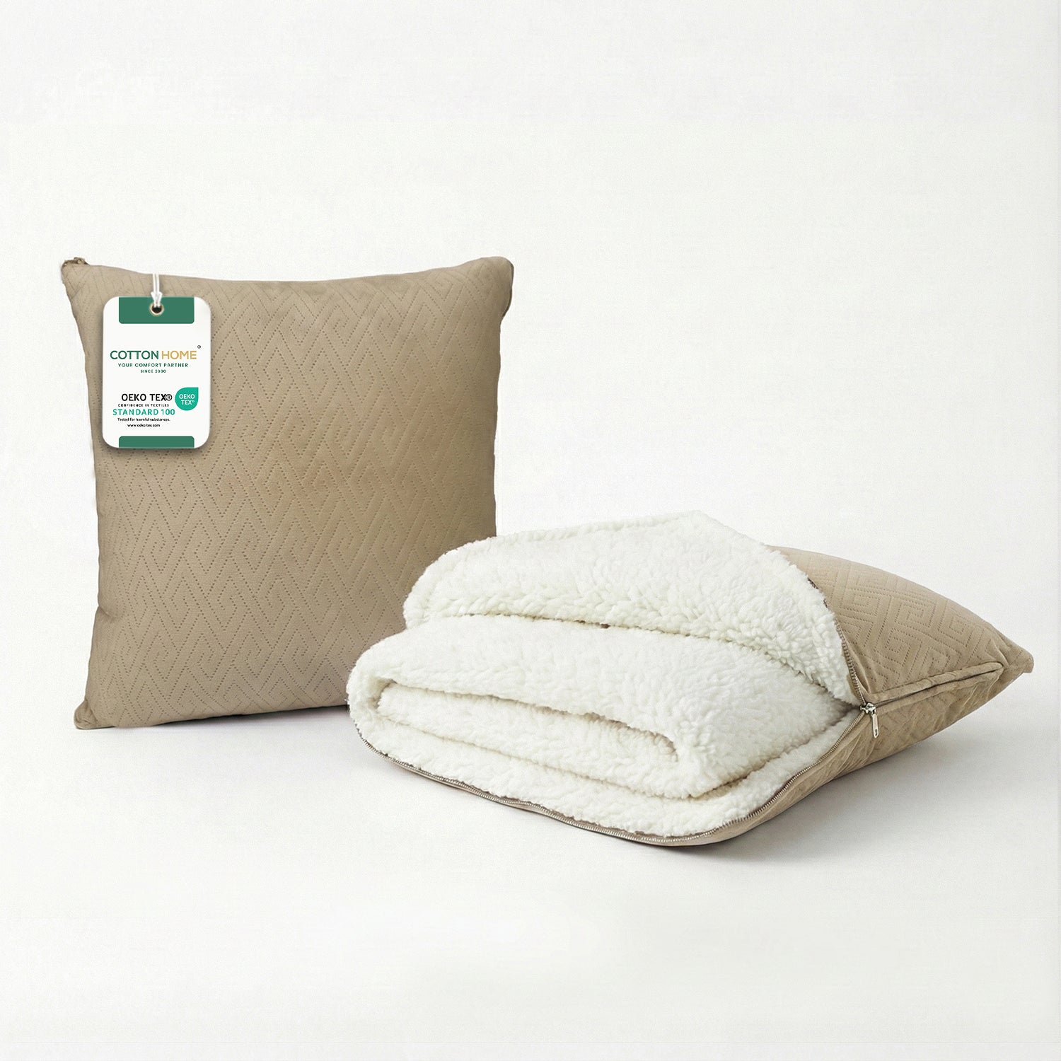 Dormella 2-in-1 Cushion with Blanket 40x40cm Cushion with 220x240cm Blanket Beige