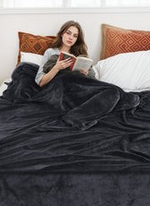 Flannel Blanket Queen 220x240cm Suitable for All Seasons, Warm Throw Blanket  - Black - Cotton Home