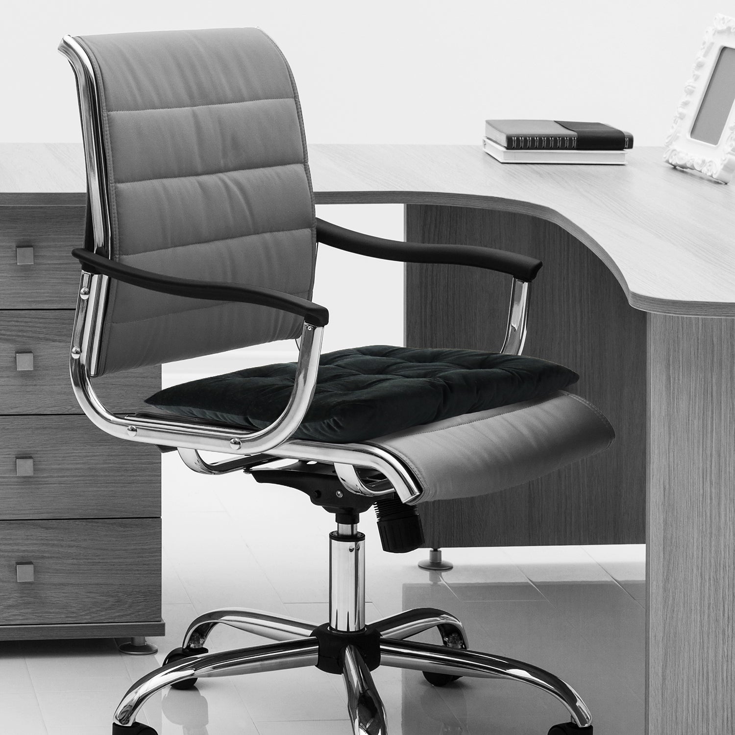 Velvet Slip Free Tufted  Chair Cushion Black 40x40cm - Cotton Home