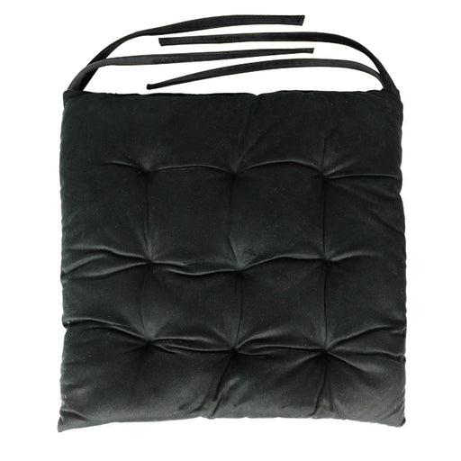 Velvet Slip Free Tufted  Chair Cushion Black 40x40cm - Pack of 4 - Cotton Home