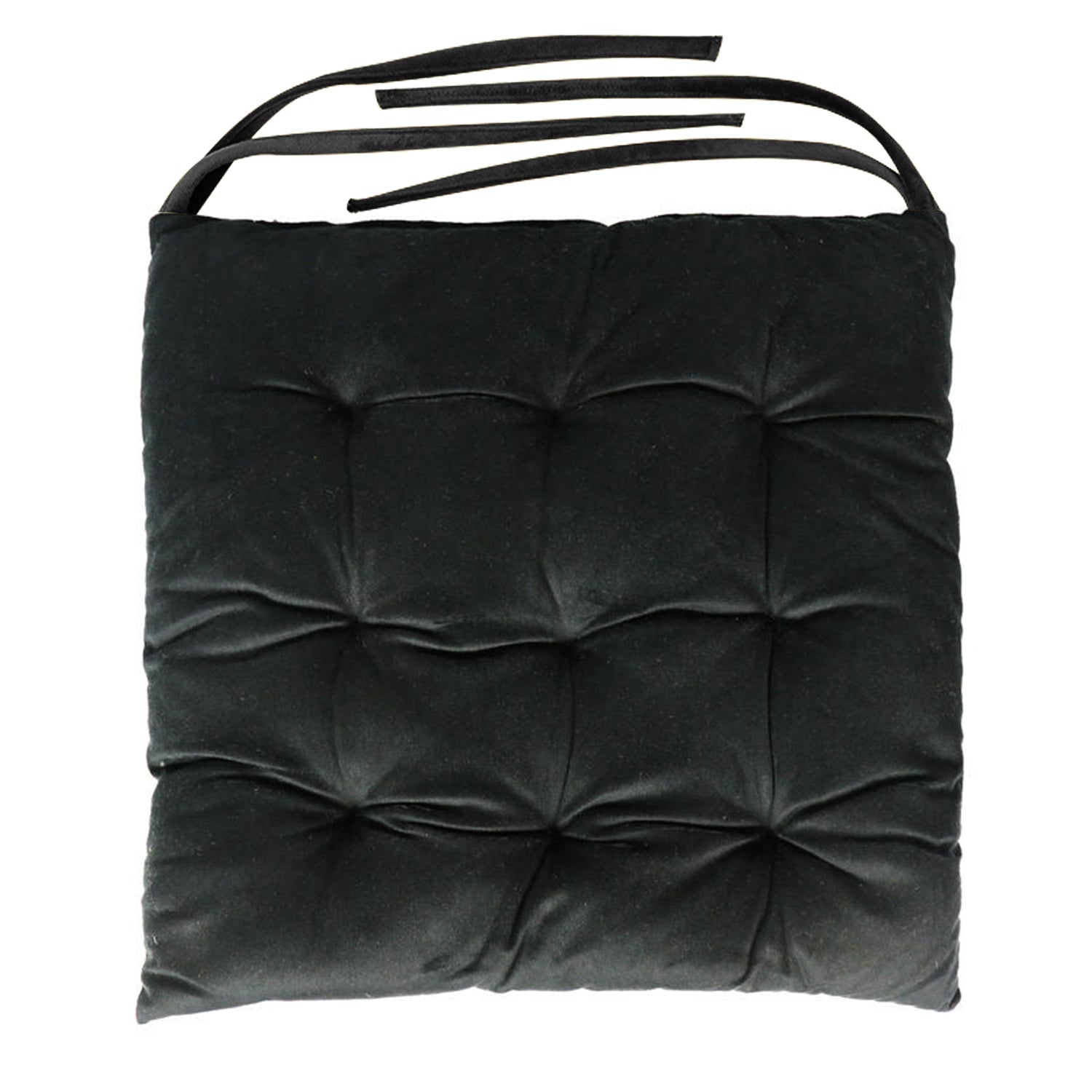 Velvet Slip Free Tufted  Chair Cushion Black 40x40cm - Cotton Home