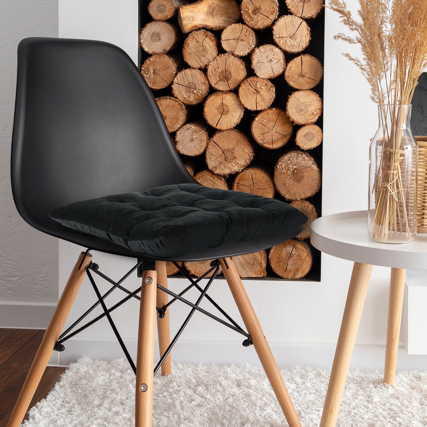 Velvet Slip Free Tufted  Chair Cushion Black 40x40cm - Pack of 4 - Cotton Home
