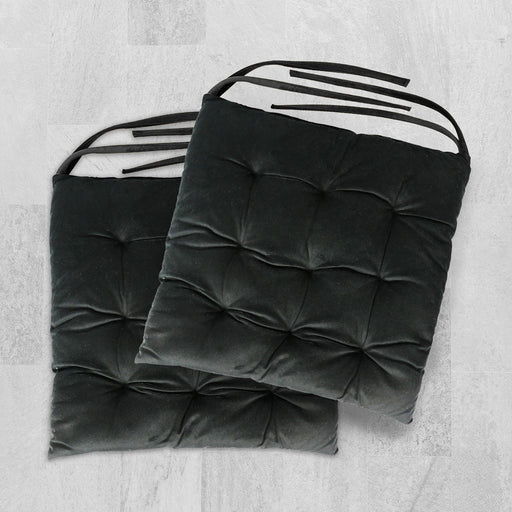 Velvet Slip Free Tufted  Chair Cushion Black 40x40cm - Pack of 2 - Cotton Home