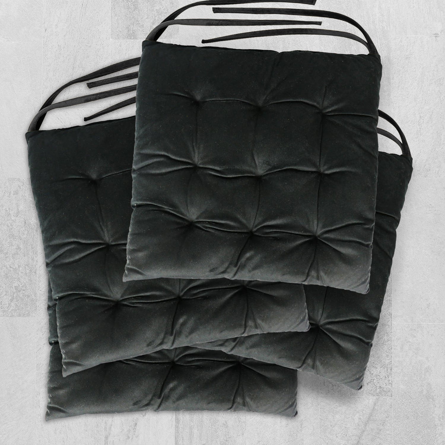 Velvet Slip Free Tufted  Chair Cushion Black 40x40cm - Pack of 4 - Cotton Home