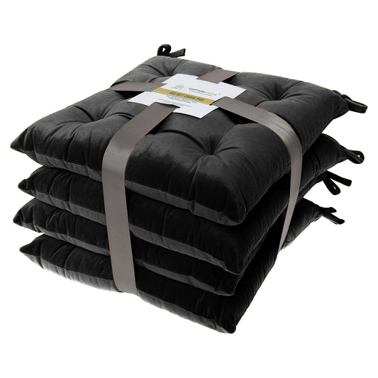 Velvet Slip Free Tufted  Chair Cushion Black 40x40cm - Pack of 4 - Cotton Home
