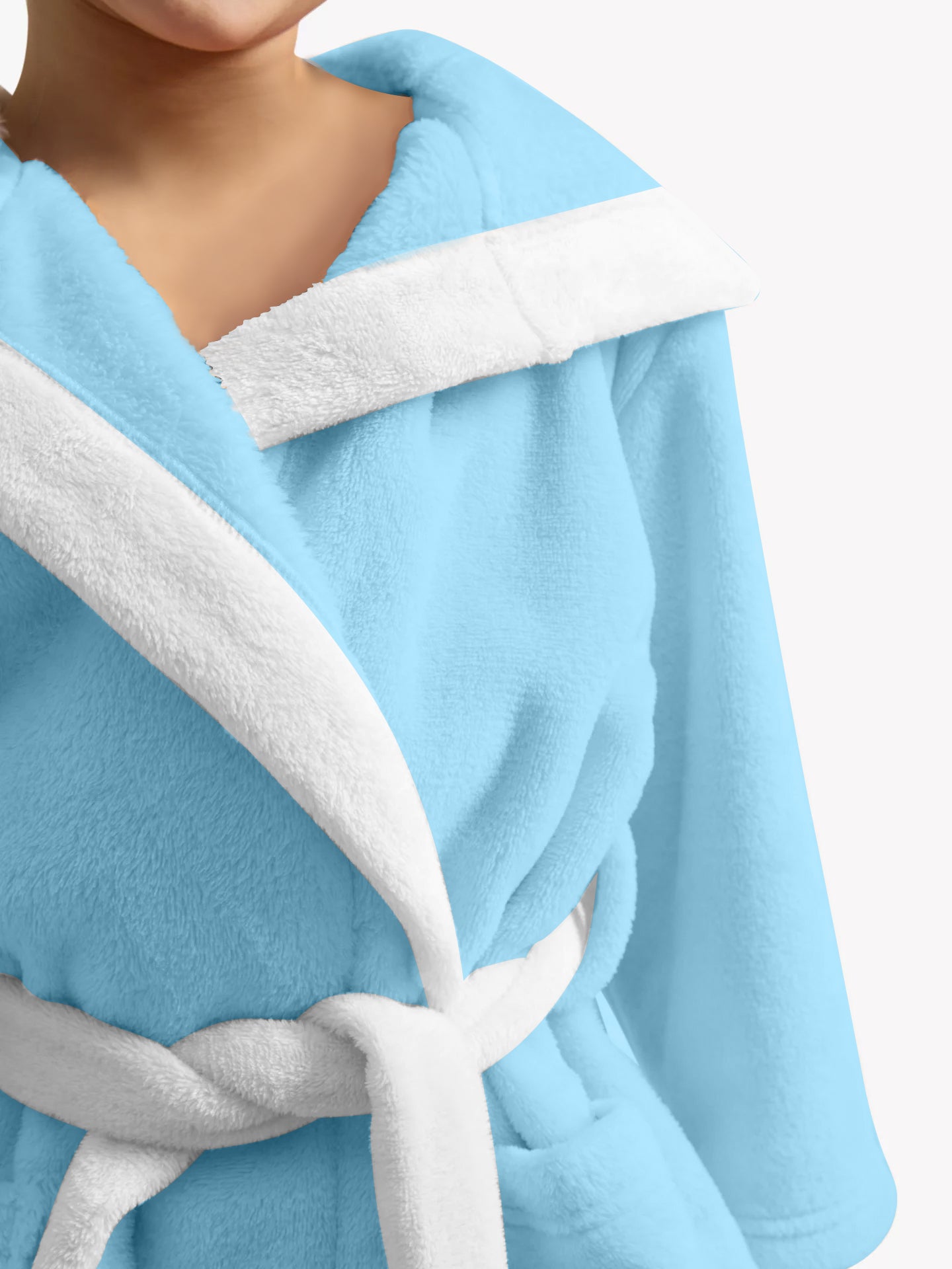 Panda Embroidered Kids Bathrobe with Hood and Tie Up Belt - Aqua - Cotton Home