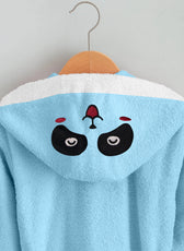 Panda Embroidered Kids Bathrobe with Hood and Tie Up Belt - Aqua - Cotton Home