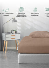 Stripe Fitted Sheet Set King 180x200+30cm with Pillowcases Light Brown