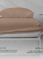 Stripe Fitted Sheet Set King 180x200+30cm with Pillowcases Light Brown