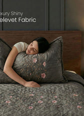 Velvet Quilt Set 3-Piece Diamond Quilted Bedspread Set 220×240cm with two pillow case Brown