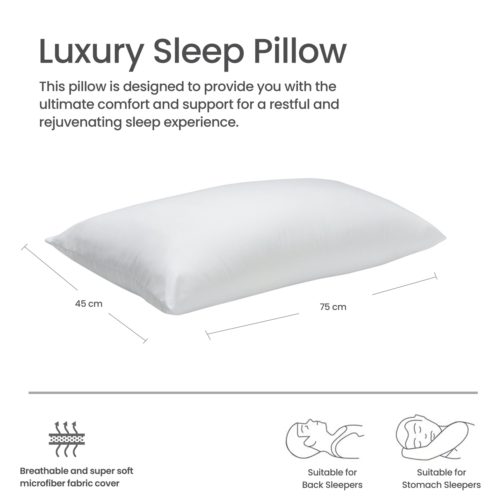 Four Seasons Side Sleeper Light Weight Medium Firm Pillow Pack of 2 50x75cm 1200g - Cotton Home