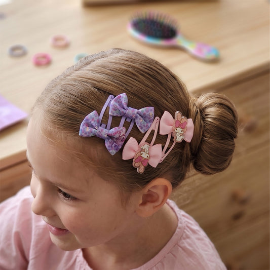 My Melody Theme Hair Clips – Pack of 4 Pink & Purple Hair Accessories