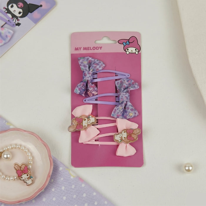 My Melody Theme Hair Clips – Pack of 4 Pink & Purple Hair Accessories