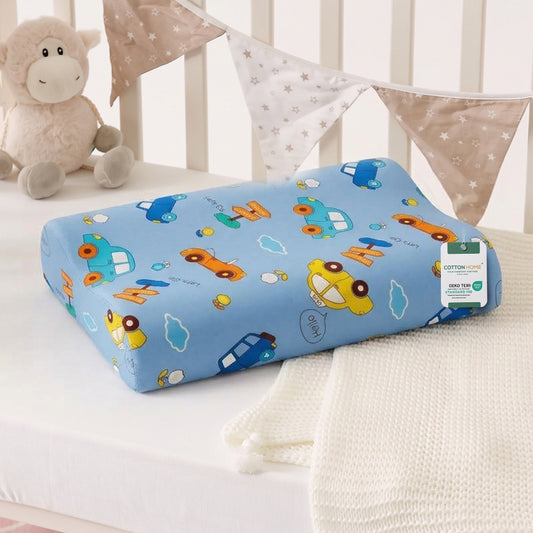 Snoozie Kids Contour Memory Foam Pillow 26x38 cm, Ergonomic Pillow for Children, Removable Cover Cars