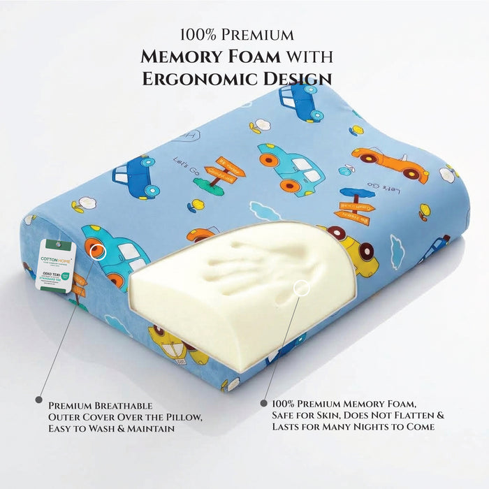 Kids Contour Memory Foam Pillows - Cars (26x38cm)