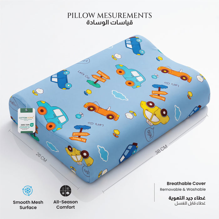 Kids Contour Memory Foam Pillows - Cars (26x38cm)