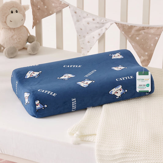 Snoozie Kids Contour Memory Foam Pillow 26x38 cm, Ergonomic Pillow for Children, Removable Cover Cattle