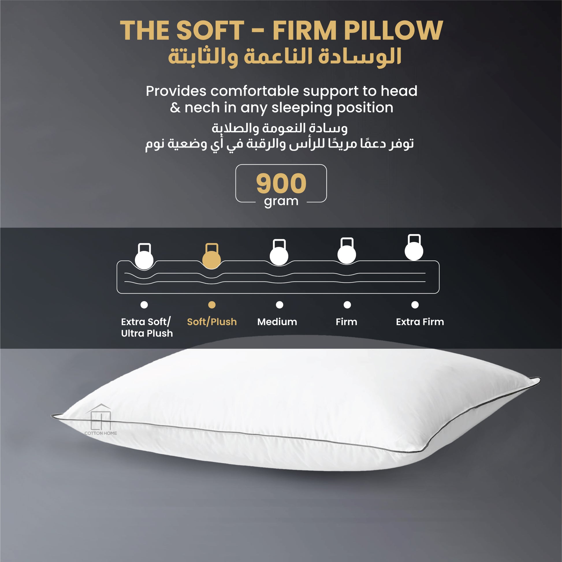 Beverly Side Sleeper Ultra Soft Pack of 2 Cotton Pillow with Gray Cord for Ultimate Support  50x75cm 1200grams - Cotton Home