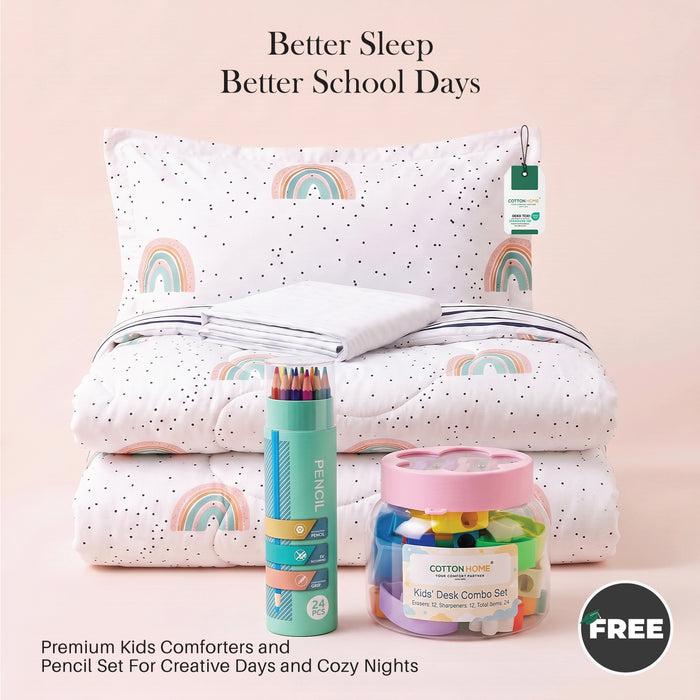 Back to School Essentials 3PC Premium Cotton Kids Bedding & Free Pencil Set Twinkle