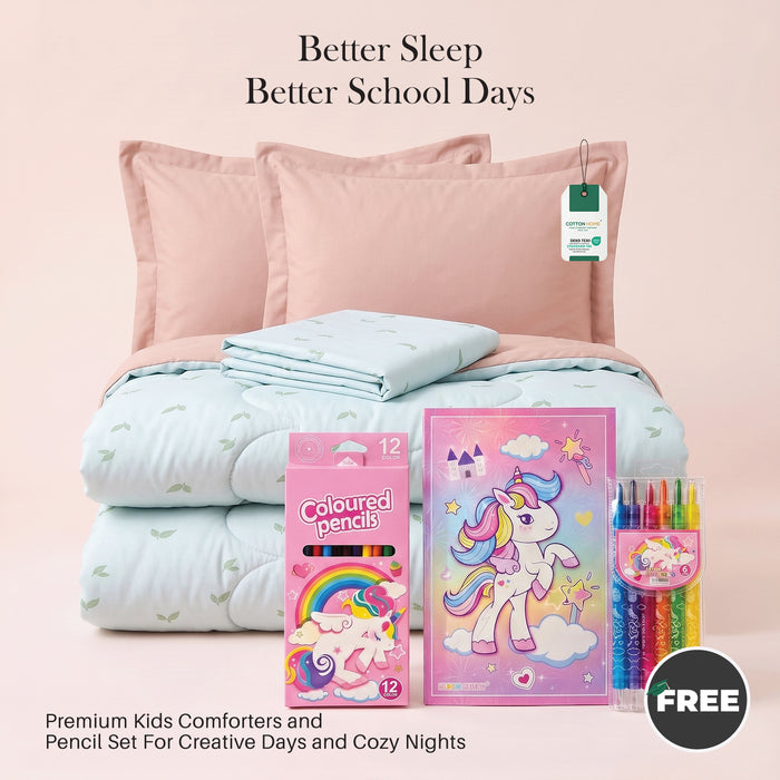 Back to School Essentials 4PC Premium Cotton Kids Bedding & Free Pencil Set Tropical