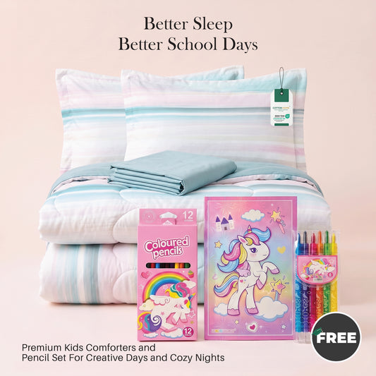 Back to School Essentials 4PC Premium Cotton Kids Bedding & Free Pencil Set Gradient