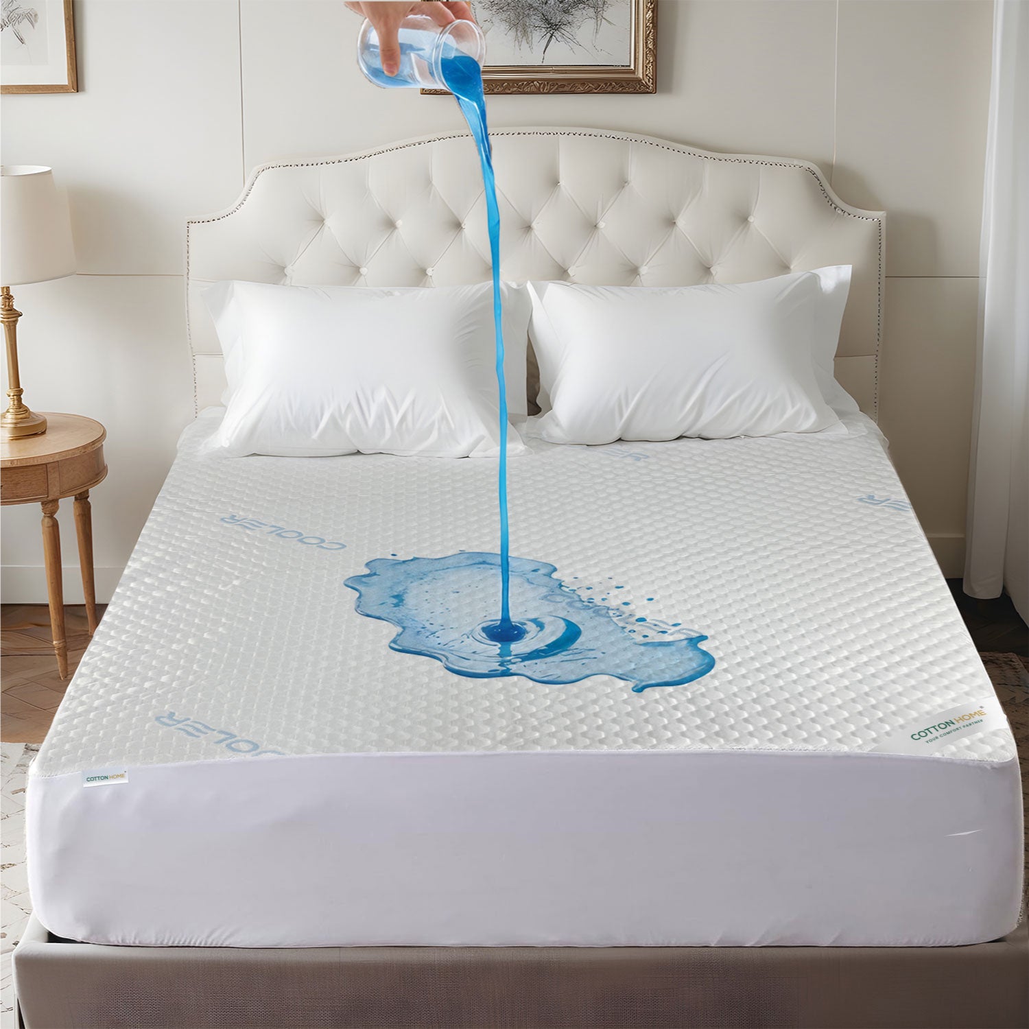 Premium Coolent Mattress Protector 120x200+35CM Breathable & Waterproof - Cotton Home