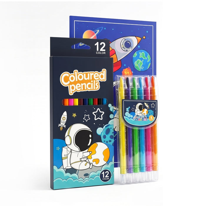 Back to School Essentials 3PC Premium Cotton Kids Bedding & Free Pencil Set Dino Space