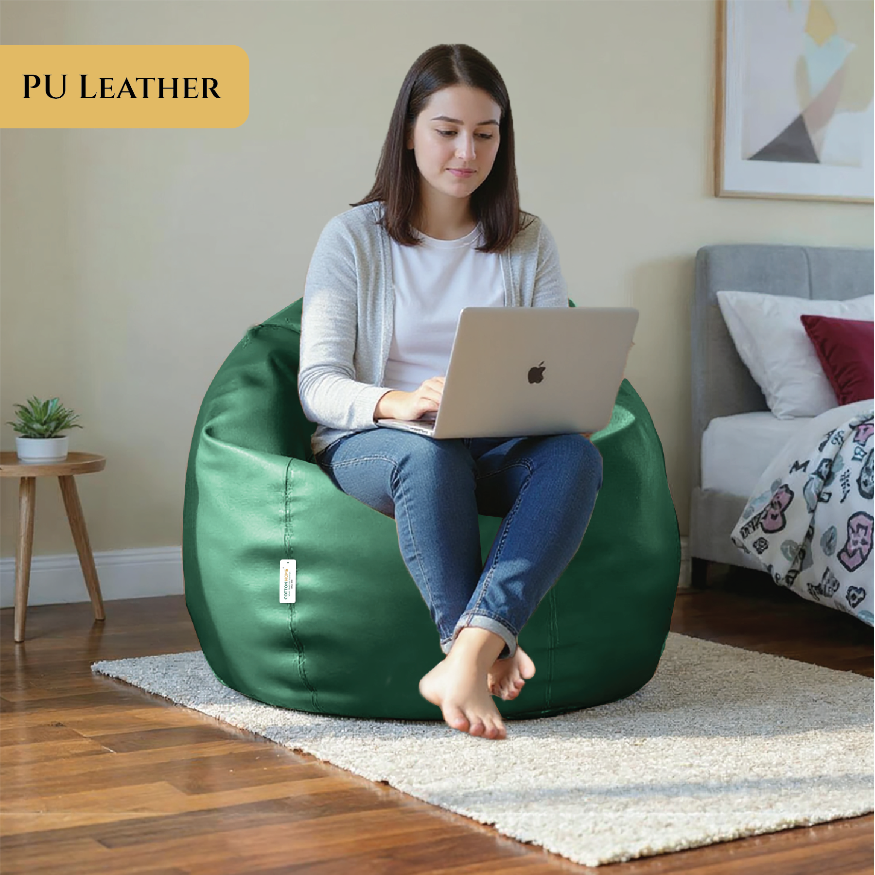 Adult Bean Bag Chair Premium PU Leather  62x105cm - Emerald Green
