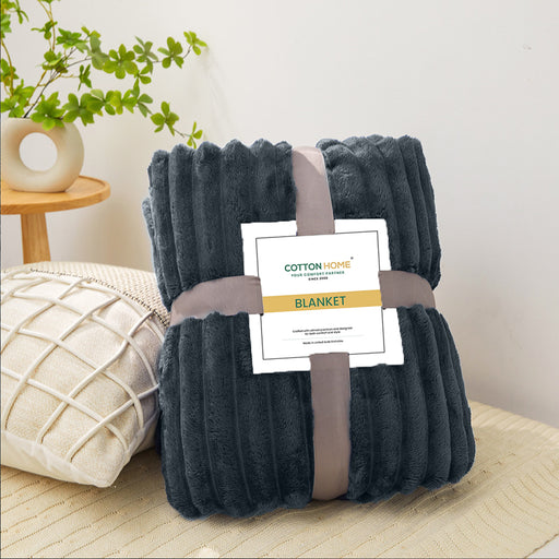 Plush Stripe Blanket Queen Size 220x240 Dark Grey - Cotton Home