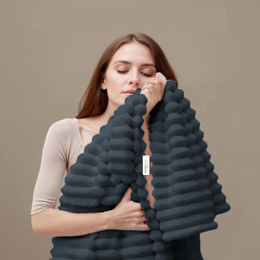 Plush Stripe Blanket Queen Size 220x240 Dark Grey - Cotton Home
