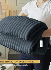 Plush Stripe Blanket Queen Size 220x240 Dark Grey - Cotton Home