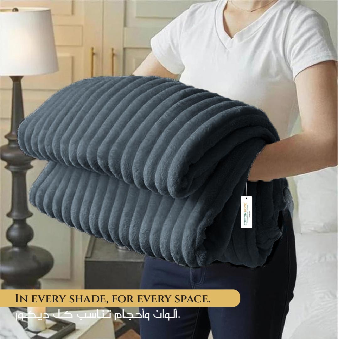 Plush Stripe Blanket Queen Size 220x240 Dark Grey - Cotton Home