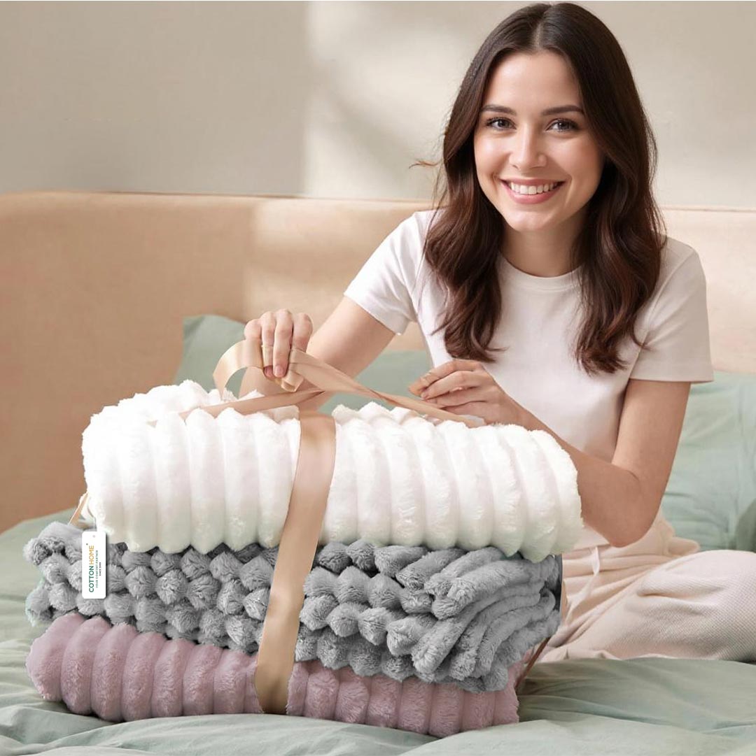 Plush Stripe Blanket Queen Size 220x240 Dark Grey - Cotton Home