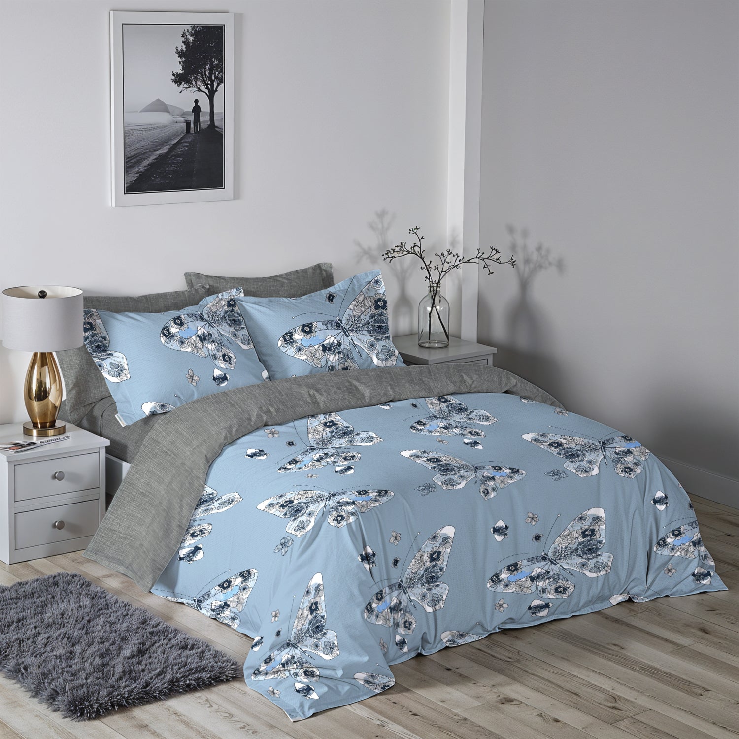 Breeze Soft King Size Duvet Cover Set – 6 Pieces 220x240cm – Elegant Floral Bedding with Fitted Sheet & Pillowcases