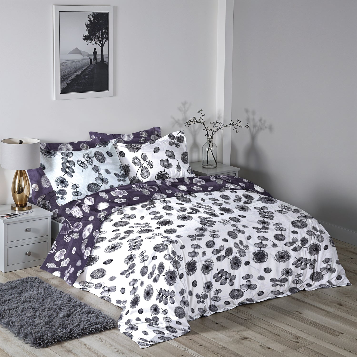 Wisteria Soft King Size Duvet Cover Set – 6 Pieces 220x240cm – Elegant Floral Bedding with Fitted Sheet & Pillowcases