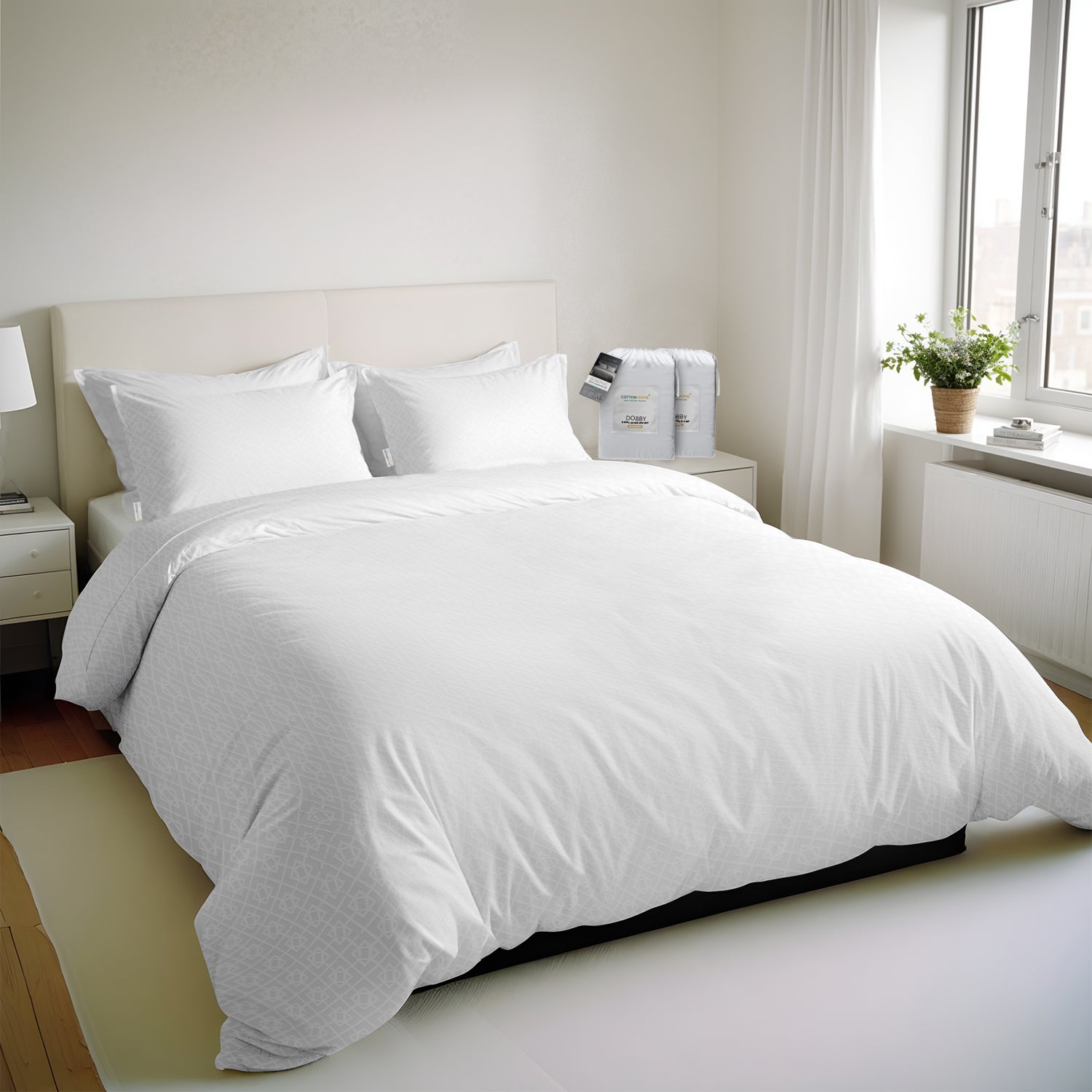 Egyptian Cotton 6 Piece Duvet Cover Set 240x260cm White Geometric