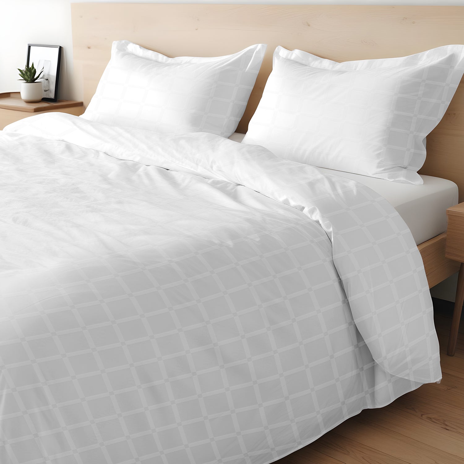 Egyptian Cotton 6 Piece Duvet Cover Set 220x240cm White Grid