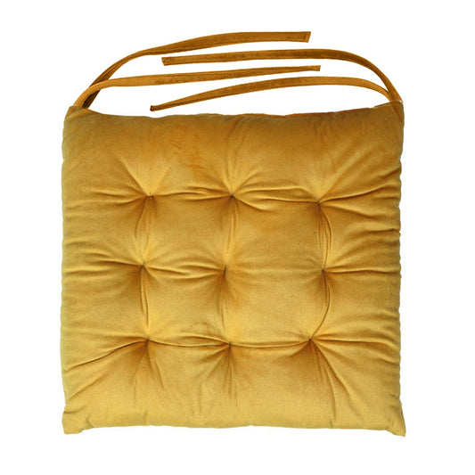 Velvet Slip Free Tufted  Chair Cushion Dark Mustard 40x40cm - Pack of 2 - Cotton Home