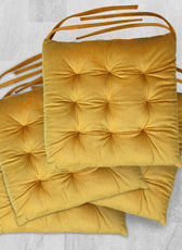 Velvet Slip Free Tufted  Chair Cushion Dark Mustard 40x40cm - Pack of 4 - Cotton Home
