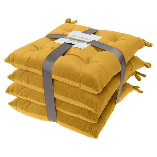 Velvet Slip Free Tufted  Chair Cushion Dark Mustard 40x40cm - Pack of 4 - Cotton Home