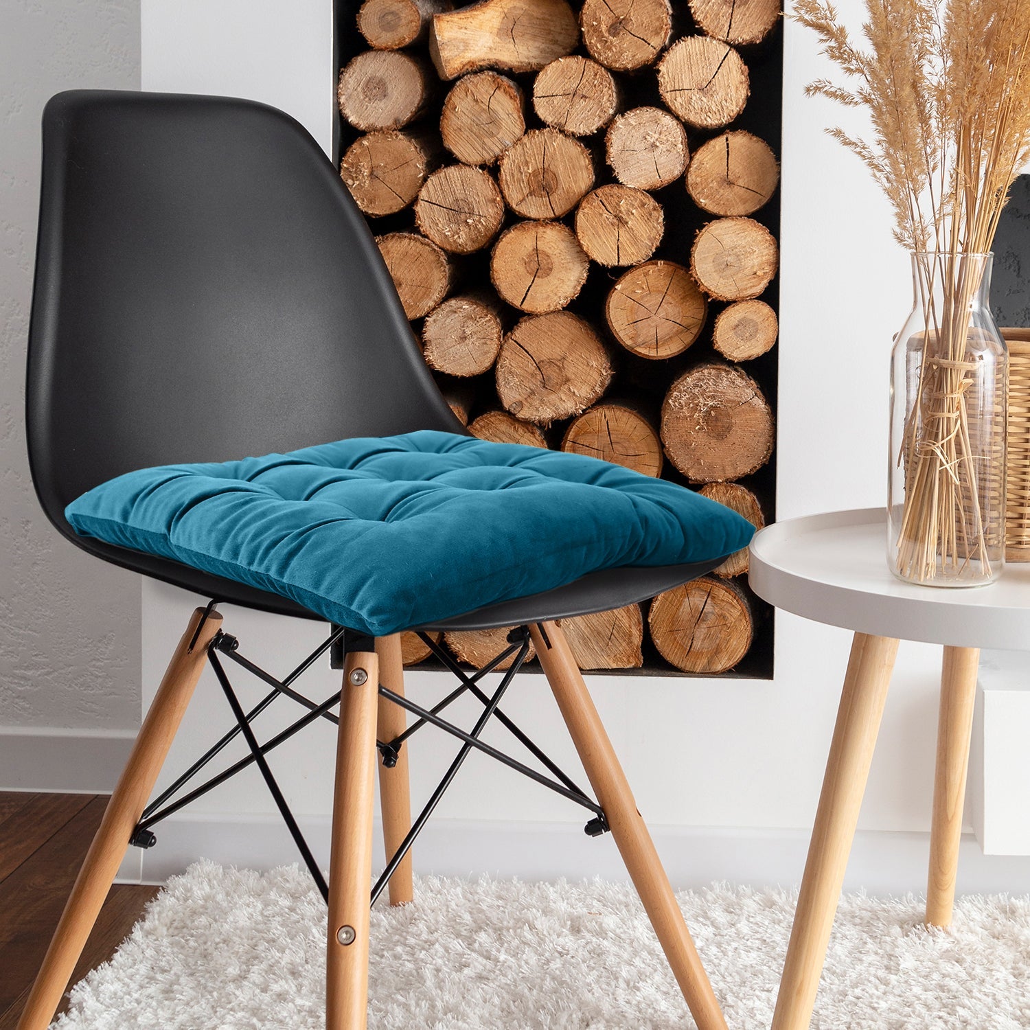 Velvet Slip Free Tufted  Chair Cushion Dark Teal 40x40cm - Pack of 4 - Cotton Home