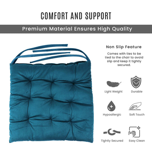 Velvet Slip Free Tufted  Chair Cushion Dark Teal 40x40cm - Cotton Home